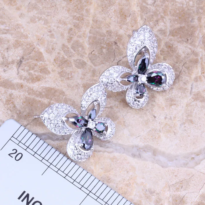 Attractive Butterfly Rainbow Cubic Zirconia White CZ Silver Plated Earrings Pendant Necklace Fashion Jewelry Sets S0732