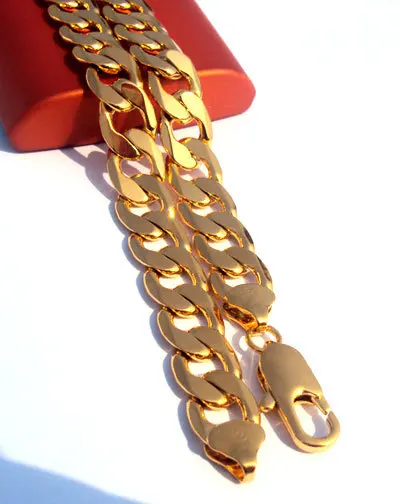 Classic Men's ITALY Curb  yellow  gold real GF chain necklace 23.6