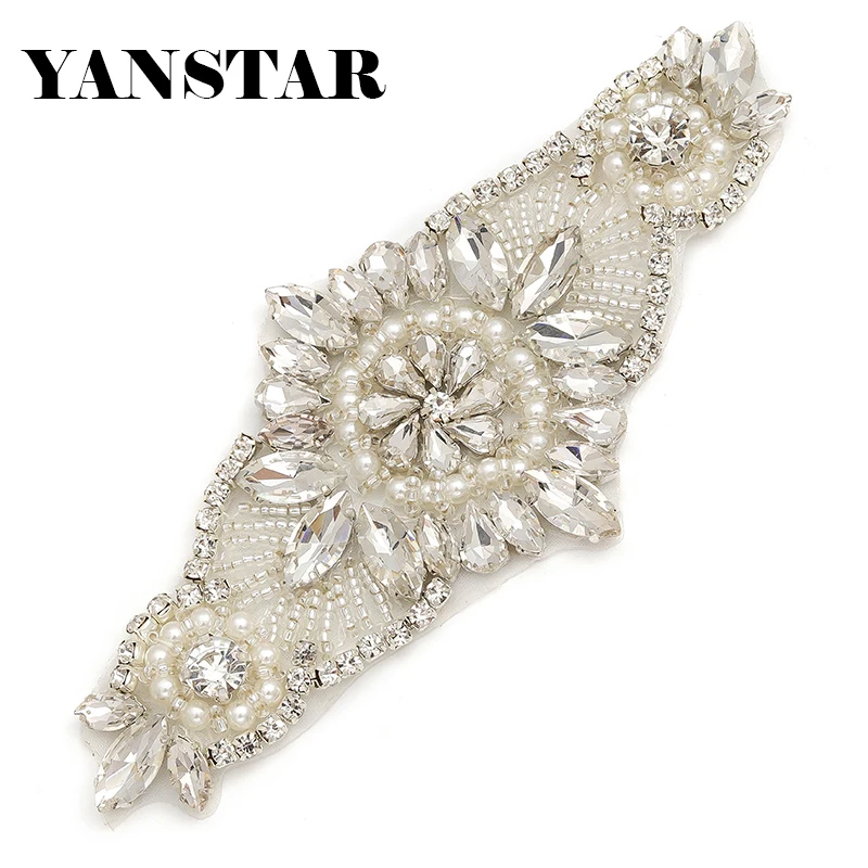 

YANSTAR Wholesale 10PCS Rhinestones Appliques Patch Sew On Wedding Dresses Belt Rose Gold Crystal Accessory YS861