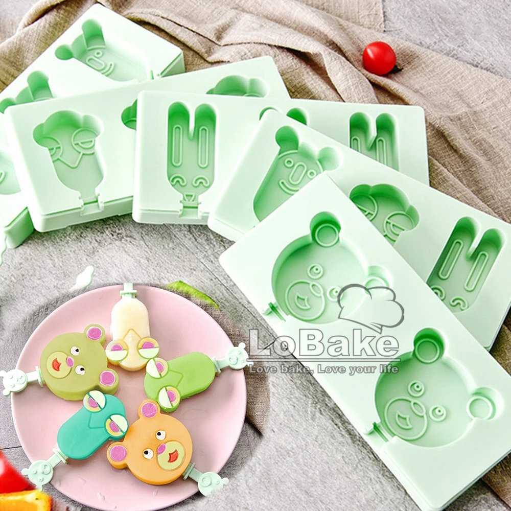 Hotsale 5 designs green bunny owl koala bear shape silicone lollipop mould ice cream popsicle molds cake pop mould summer bakery