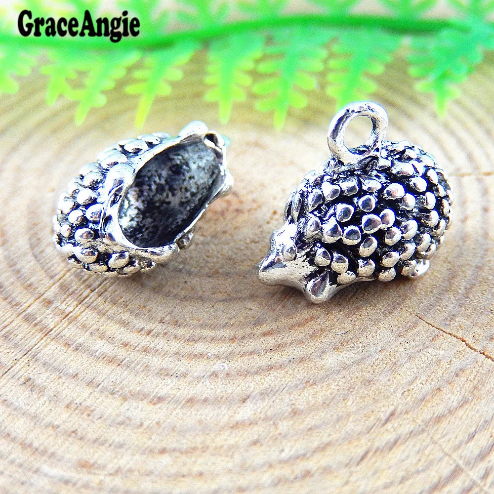 GraceAngie 10pcs Wholesale Mini Cute Antique Color Hedgehog Charm Jewelry Making Pendant Handmade Finding Accessory