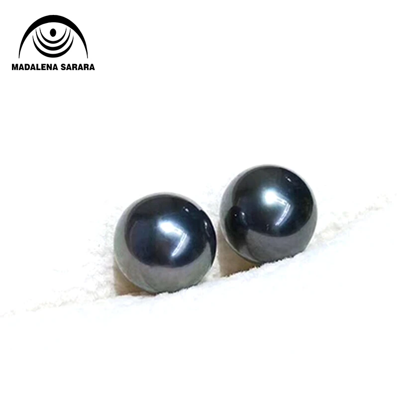 MADALENA SARARA  10mm-12mm Saltwater Tahiti Pearl Natural Black Color Loose Bead Little Blemish