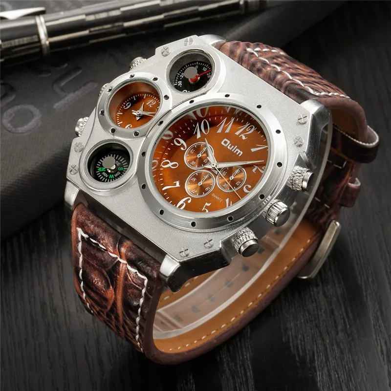 OULM Watch Men Quartz Sports Leather Strap Watches Unique Male Military Wristwatch Big Dial Quartz Men Clock Relojes Hombre