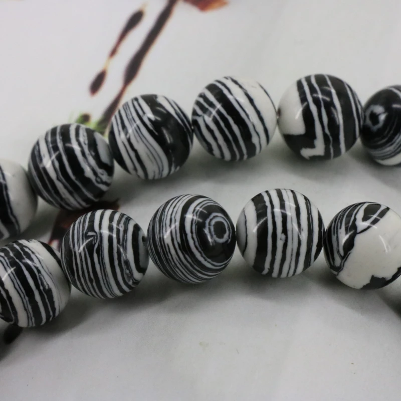 

Black&white Zebra Turkey Stone Malachite 12mm Round Loose Beads 15" DIY Suitable For Women Fashion Jewelry Design