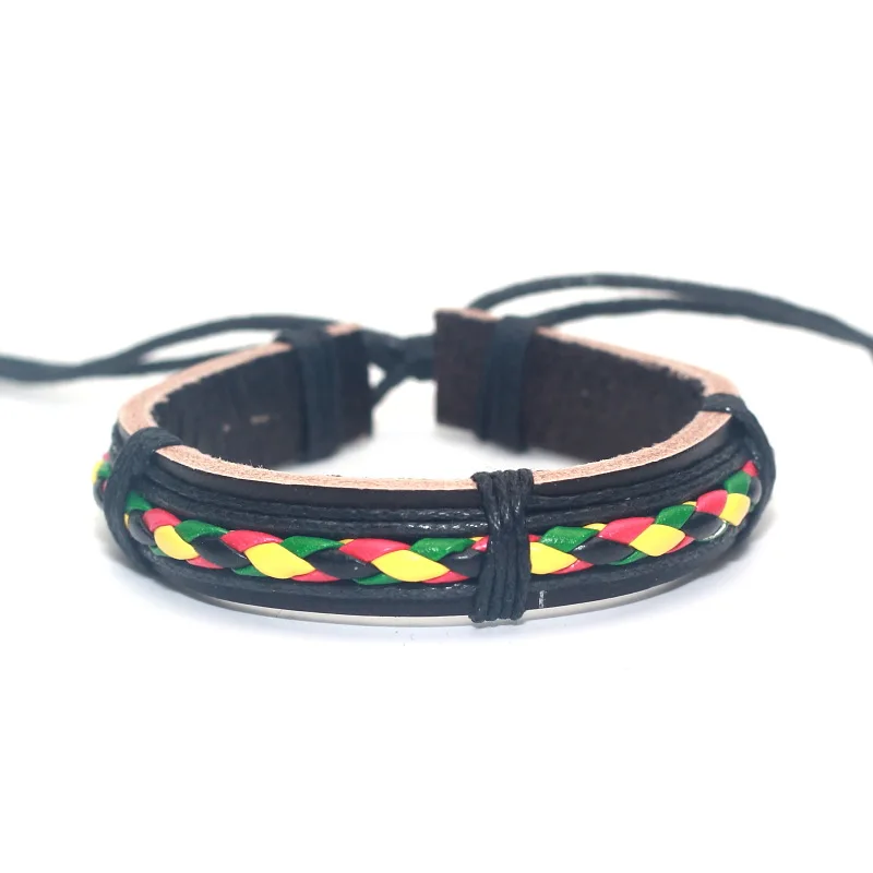 Genuine Leather Rasta Color Man Bracelets Casual/Sporty Men Jewelry Cheap Price