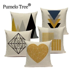 Fundas de almohada con diseño de corazón amarillo, cubierta de cojín con diseño geométrico nórdico, decoración personalizada para el hogar, ciervo