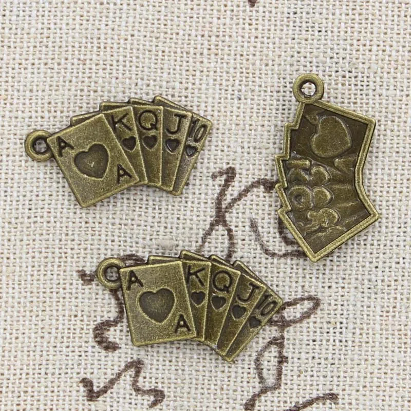 20pcs Charms Playing Cards Poker Train Seqence 24x13mm Antique Bronze Silver Color Pendants Making DIY Handmade Tibetan Jewelry