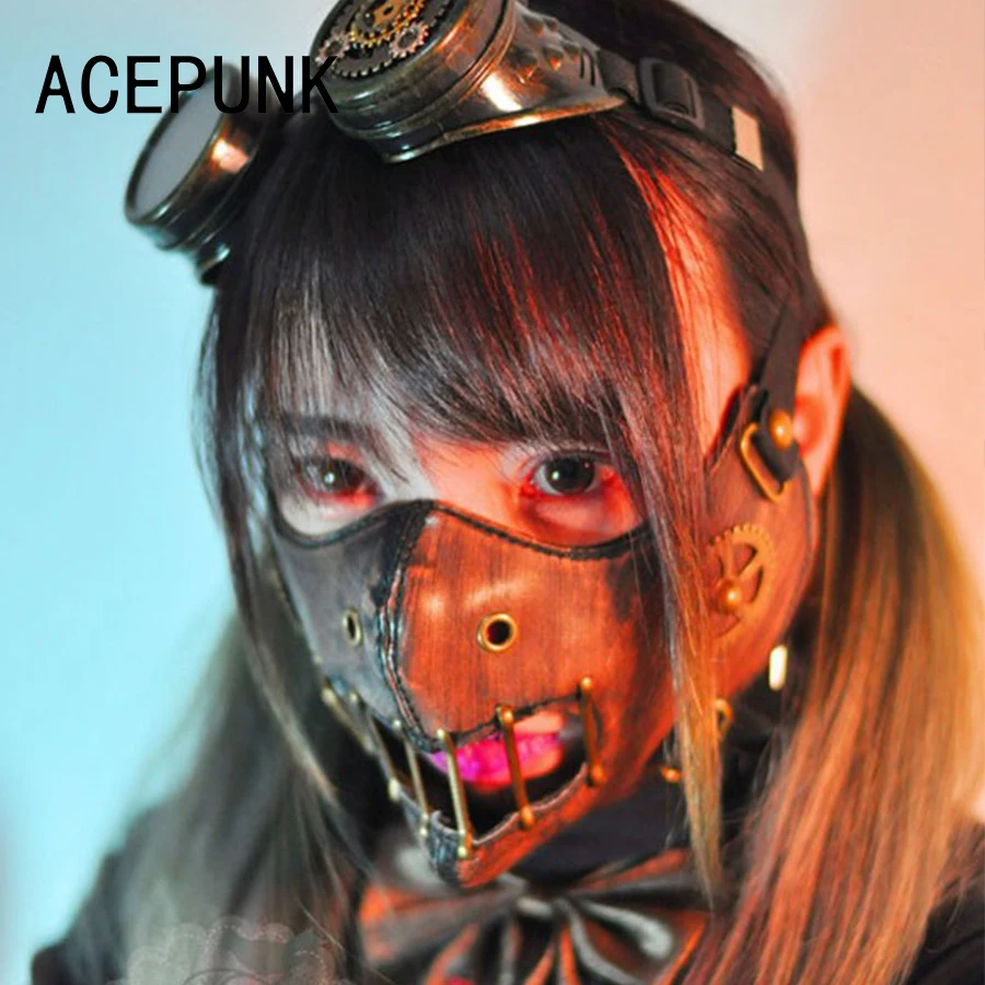 2020 New Steam Punk Gear Masks Gothic Punk Accessory Night Club Mask Performance Masks Hip Pop Brown Gearwheel Rivet Mask