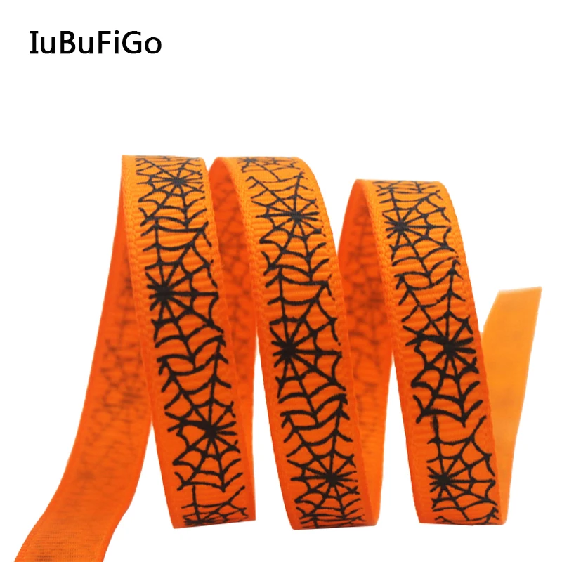 

Репсовая лента IuBuFigo для Хэллоуина, 3/8 дюйма, 9 мм, лента с принтом паутина, ленты для украшения, 100 ярдов