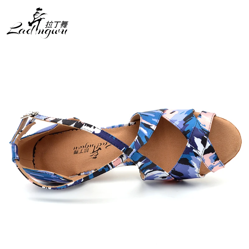 Ladingwu New Spring and Summer Dance Shoes Ladies Latin Camouflage style texture Ballroom Salsa Dance Shoes Women Satin