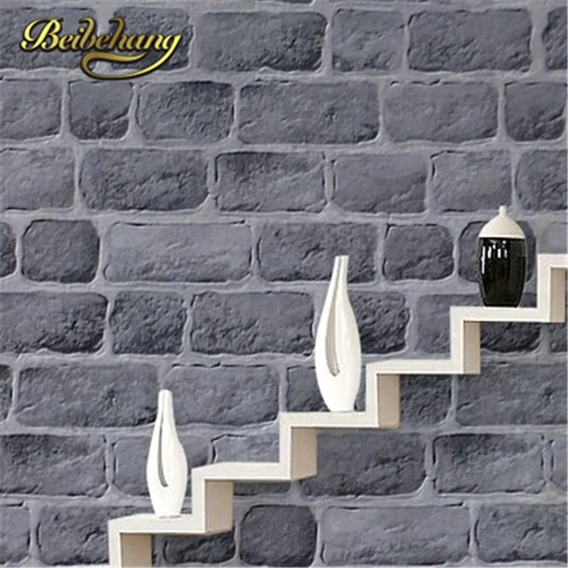 

beibehang papel de parede. Chinese Style Grey 3D Effect Background Wall Paper PVC Brick Backdrop Retro Dine room Wallpaper