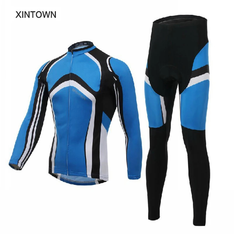 

XINTOWN Men's Cycle Clothing Set Long Sleeve Cycling Jersey and Bicycle Pants Kit Blue