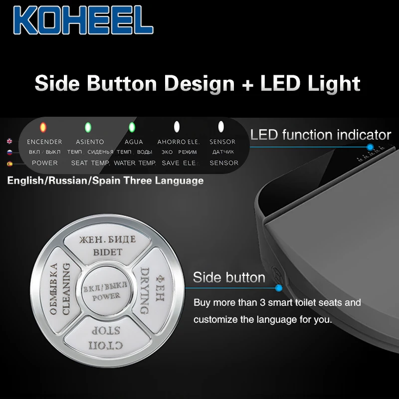 Imagem -04 - Koheel-capa Inteligente para Assento do Vaso Sanitário Luz Led Aquecimento Bidê Assento Banheiro Tampa Inteligente