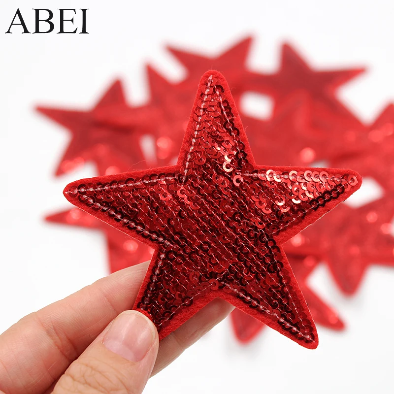 10pcs/lot Iron On Star Appliqued Embroidered Sequined Patches DIY Fabric Clothes Stickers Embellishment Handmade patchwork Badge