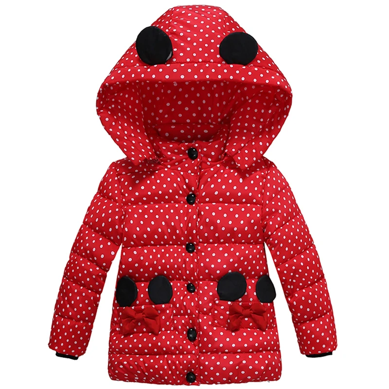 Infant Autumn Winter Jacket For Baby Girls Down Coat Children Outerwear Coats Dot Hooded Cotton Padded Kids Woolen Clothing