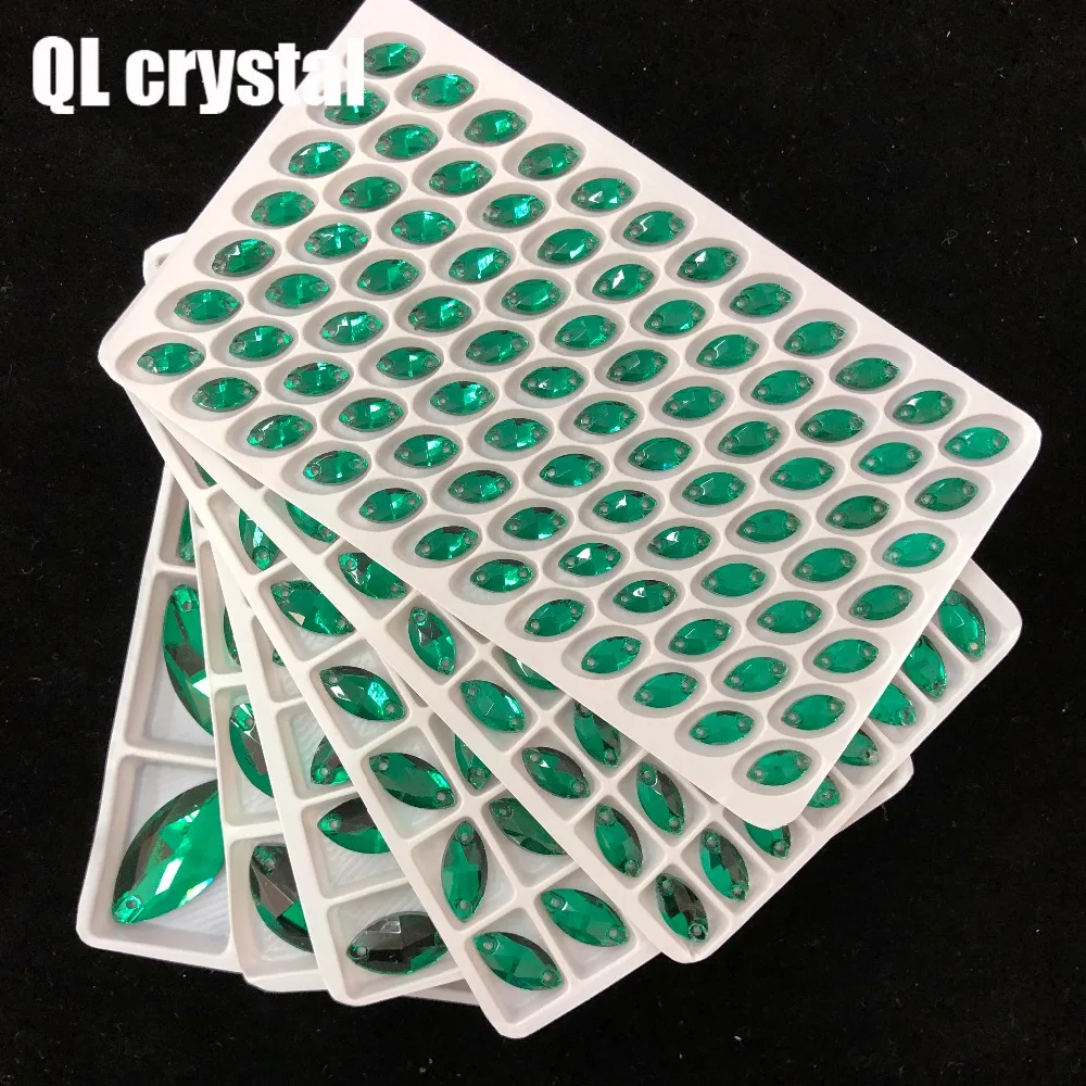 ALL Size Malachite Green Navette Sew on Crystal Rhinestones Flatback Marquise Sew on stone for Making wedding DIY bags shose