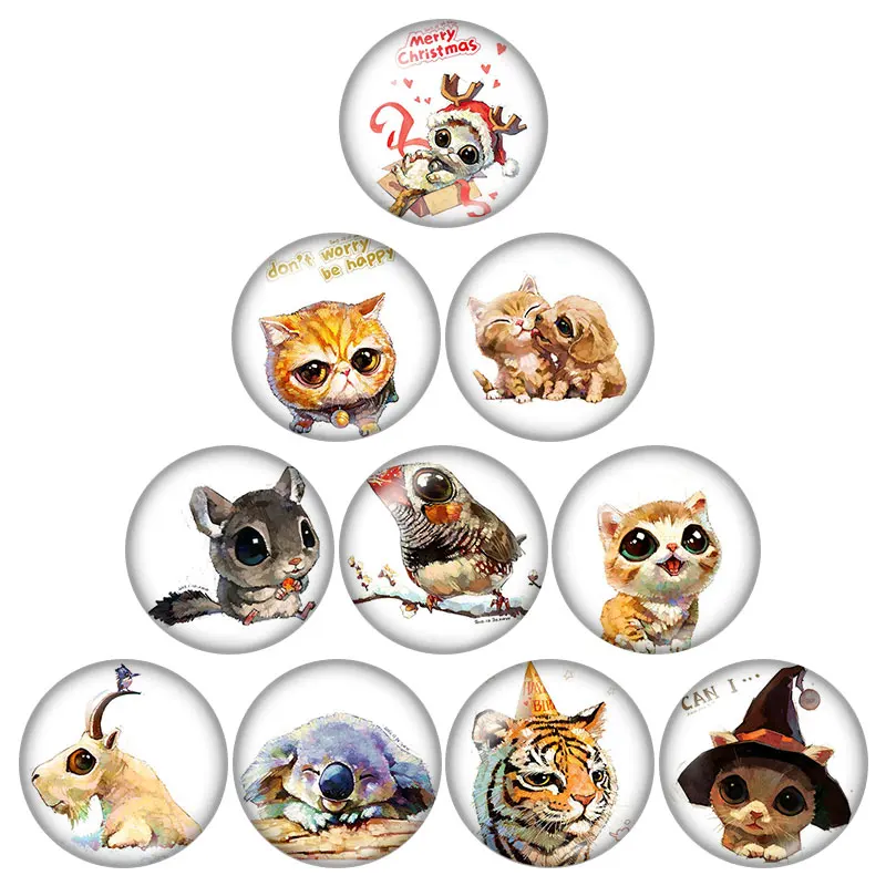 Lovely Cartoon Cats beauty 10pcs 12mm/18mm/20mm/25mm Round photo glass cabochon demo flat back Making Finals