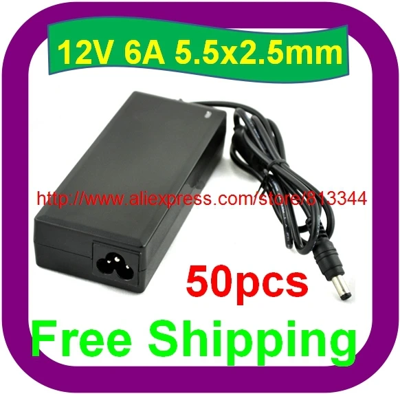 

50 pcs Free Shipping Universal DC 12V 6A 72W Power Supply Charger Adaptor For CCTV Camera