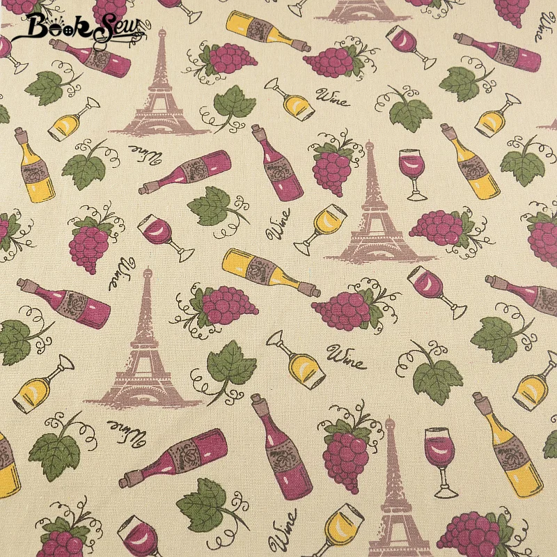 Booksew Home Textile Cotton Linen Fabric Printed Wine Style Sewing Material Tissu Tablecloth Pillow Bag Curtain Cushion Zakka