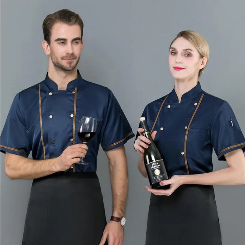 Vêtements de cuisinier à manches courtes, salopette de serveur de Restaurant, grande taille pour femmes et hommes, uniforme de maître cuisinier unisexe H2099