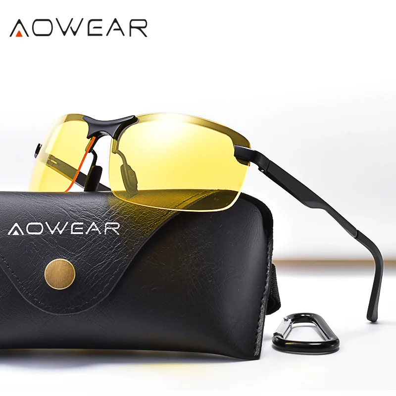 AOWEAR Polarized Night Driving Glasses Men Anti Glare Safety Night Vision Goggles Glasses Yellow Driver Sunglasses Gafas De Sol