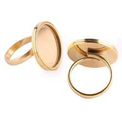 onwear 10pcs stainless steel gold plated adjustable diy jewelry making ring base settings 20mm dia cabochon bezel blanks