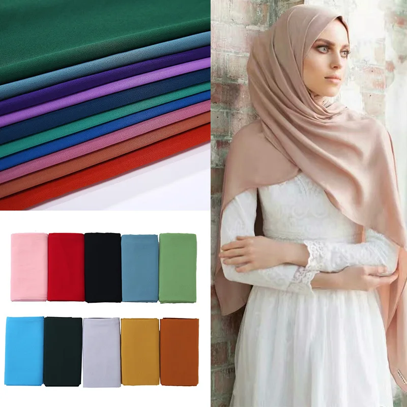 2023 New Elegant Modest Women Bubble Chiffon Solid Oversizes Muslim Head Scarf Ladies Shawl and Wrap Female Foulard Hijab Stoles