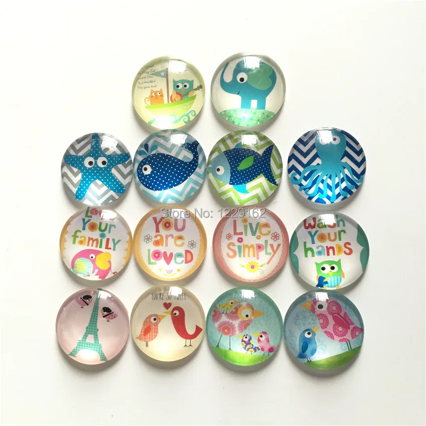 Free shipping (14pcs/lot)Various Round Crystal Glass fridge magnet Cartoon message sticker Kitchen home Decoration