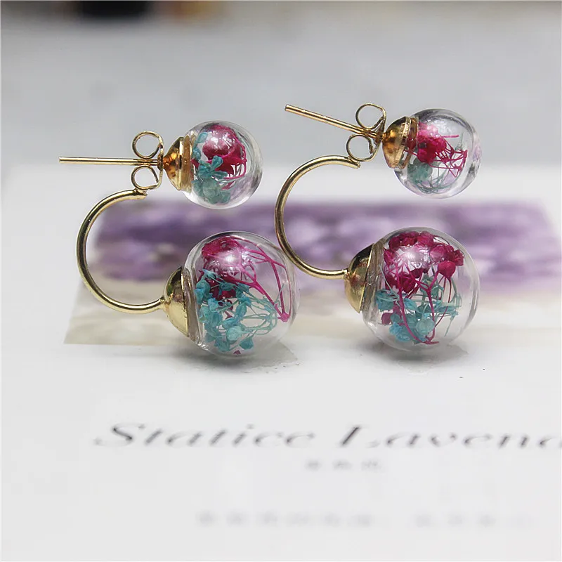 New design fashion brand jewelry Hook Dried Gypsophila flowers glass beads double imitation pearl earrings for girl .