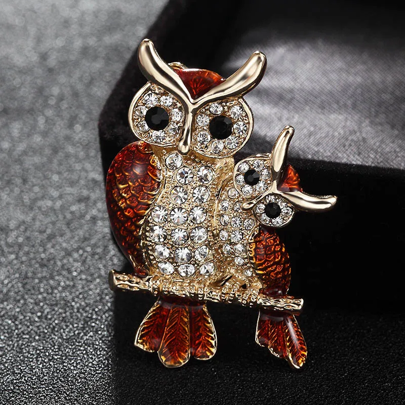 12pcs/lot Wholesale Factory Price Two Owl Brooch Jewelry For Men Statement Brown Enamel Scarf Pins Jewelry Men's vintage Broches