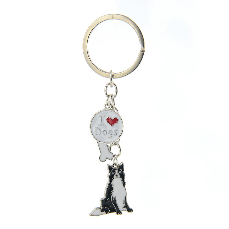 Border Collie pendant key chains for women men silver color metal zinc alloy pet dog bag charm car keychain key ring holder 2019