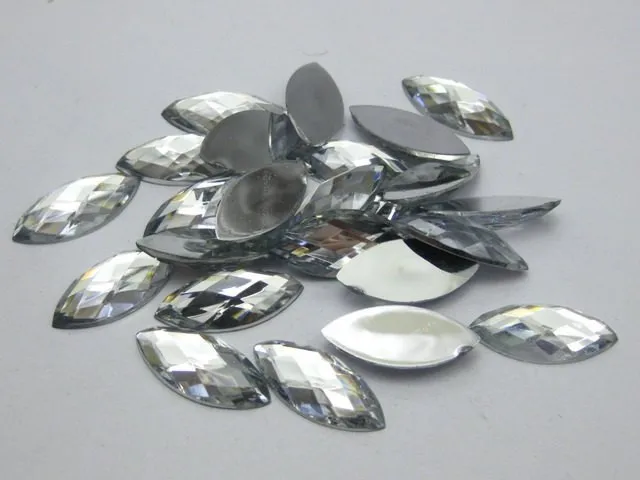 

100 Clear Flatback Acrylic Horse Eye Rhinestone Gems 9X20mm No Hole