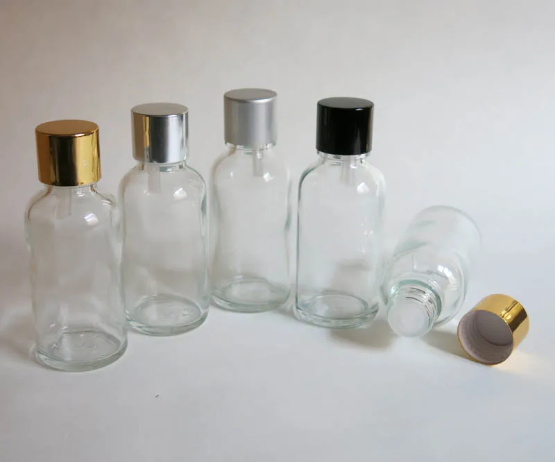 

100pcs wholesale 30ml clear glass bottle with reducer dropper and tamper evident lid, screw on glass clear essential oil bottle