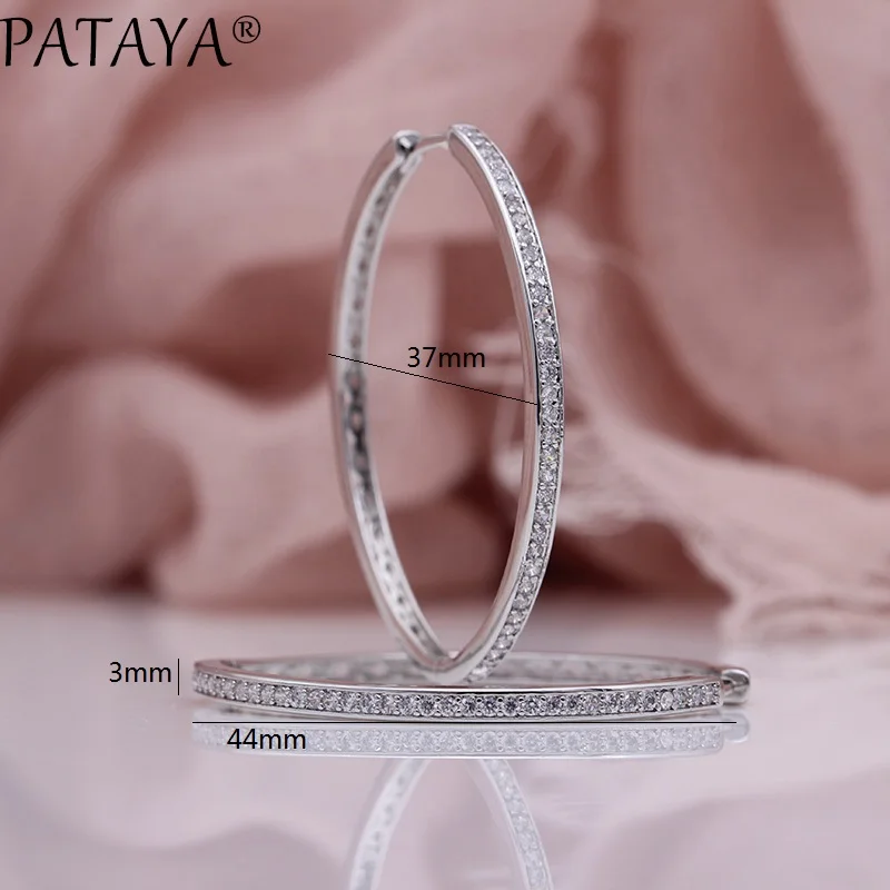 PATAYA New Big Circle Earrings Women Fashion Luxury Hollow Fine Jewelry 585 Rose Gold Color Natural Zircon Oval Dangle Earrings