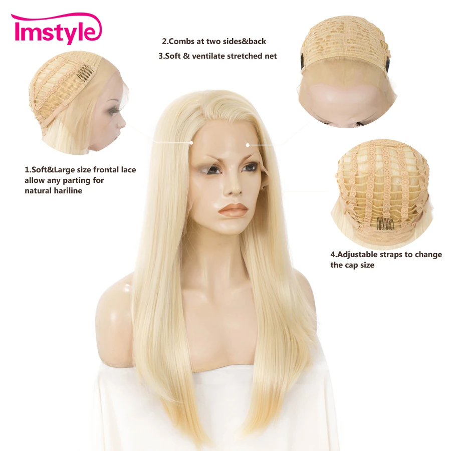 Imstyle 613 syntetyczna koronka przodu peruka blond długie proste peruki dla kobiet peruka z włókna termoodpornego peruki do cosplay Pelucas