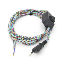 AC 220-250V EU Plug Power Cords With Dimmer Switch Flex Fabric Braided Covered Cable Electrical Power Cable