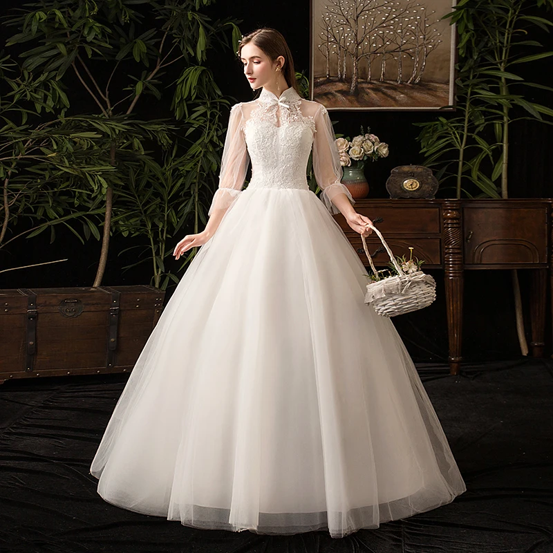 2024 Halter Half Sleeve Wedding Dress Ball Gown Princess Simple And Elegant Civil Wedding Dress Customized 