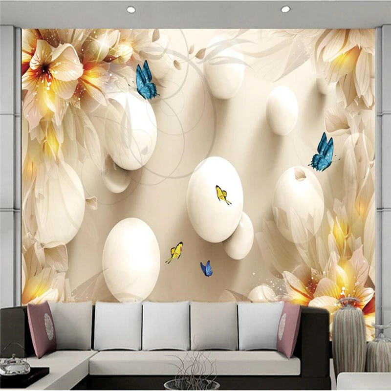 beibehang Mural Living Room Lily Butterfly Ball Murales De Pared Wallpaper Badroom Modern Background Large Painting Home Decor