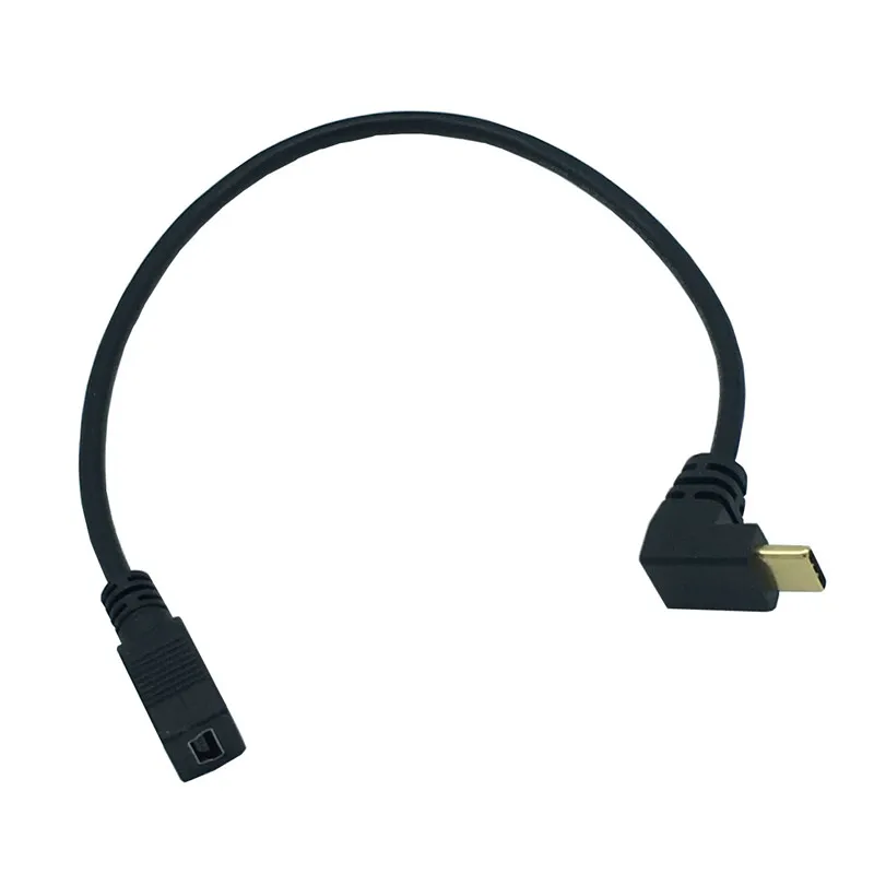 USB3.1 chapado en oro de 90 grados; Adaptador de cable de extensión de cable de teléfono hembra Mini giratorio tipo C de flecha superior de 5 pines
