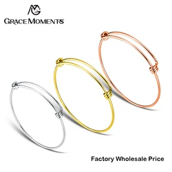 10pcs/Lot Grace Moments Bracelet & Bangle 100% Stainless Steel Cuff Bracelets Women Fashion Jewelry Wire Cable Bangle Adjustable