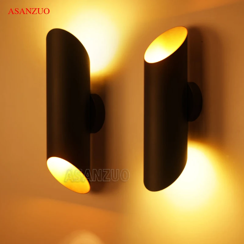 

Black beveled Aluminum tube Wall lamps simple study bedroom Corridor Aisle wall sconce Balcony Garden Porch light