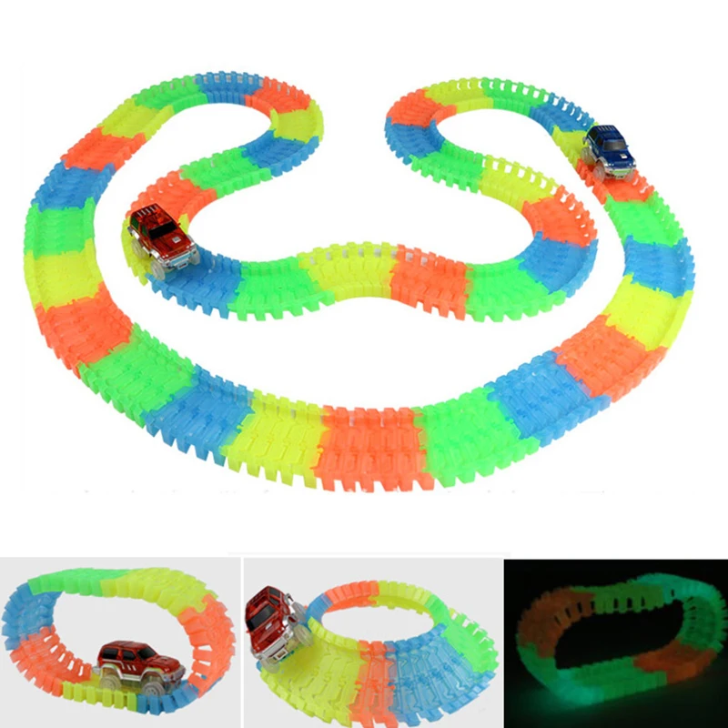 KACUU Glowing Magical Race Track DIY Universal Accessories Racing Track Ramp Turn Road Bridge Crossroads Toys For Children Gift