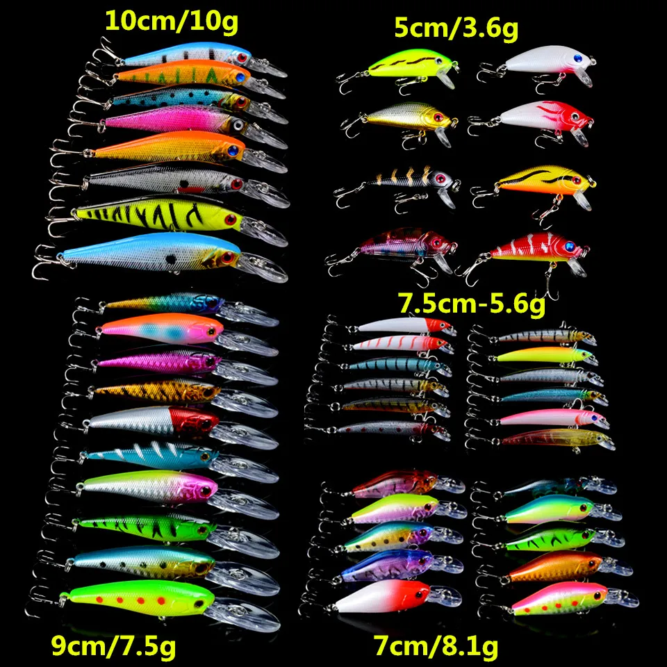 

Hot 48pcs/lot Fishing Lures Hard Baits Mixed 5 Different Style Minnow Models or 48 Color Minnow Lure Fishing Tackle Wholesale