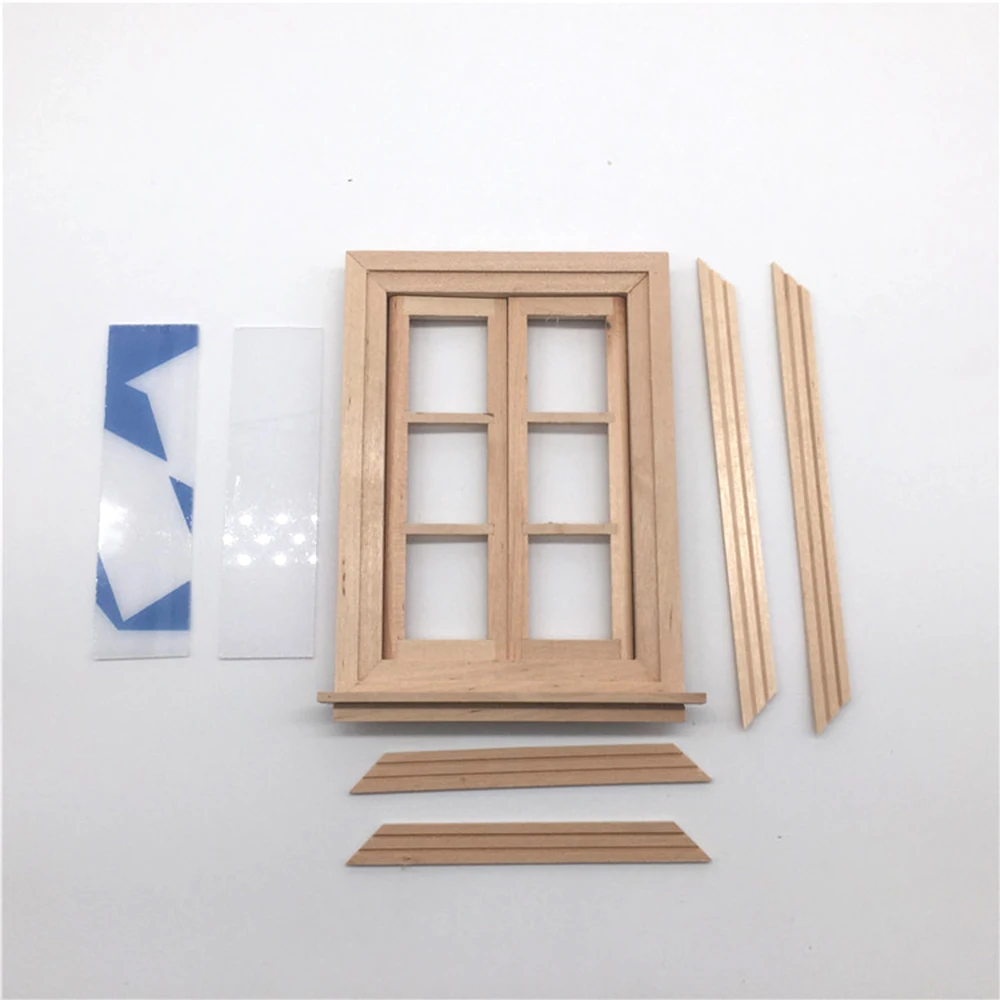 1/12 Dollhouse Miniature Accessories Mini Wooden DIY Window with 6 Lattices Simulation Furniture Toys for Doll House Decoration