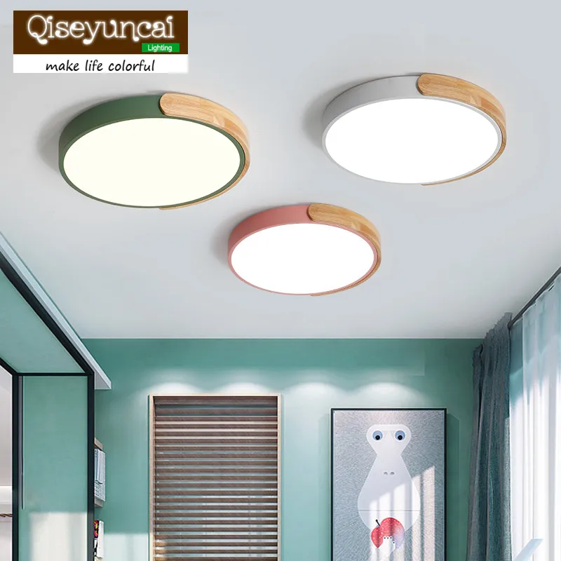 

Qiseyuncai Nordic ultra-thin macaron style bedroom ceiling lamp simple modern living room log warm room lighting