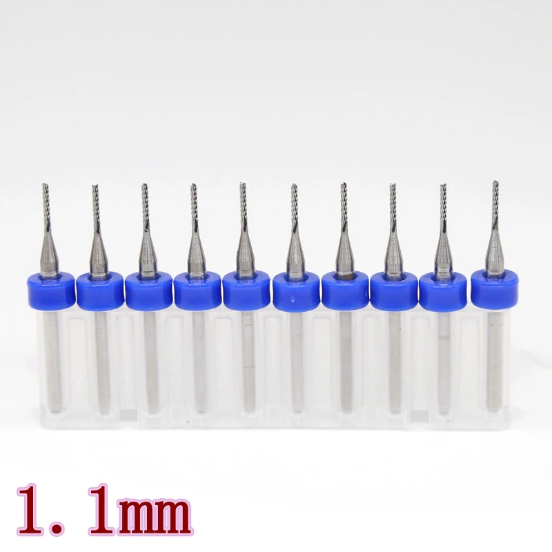 HANGXIN 10pcs / lot 1.1mm 1.2mm 1.5mm PCB End Mills Tungsten Carbide CNC Wood Router, Engraving Machine Tools, Metal Mills