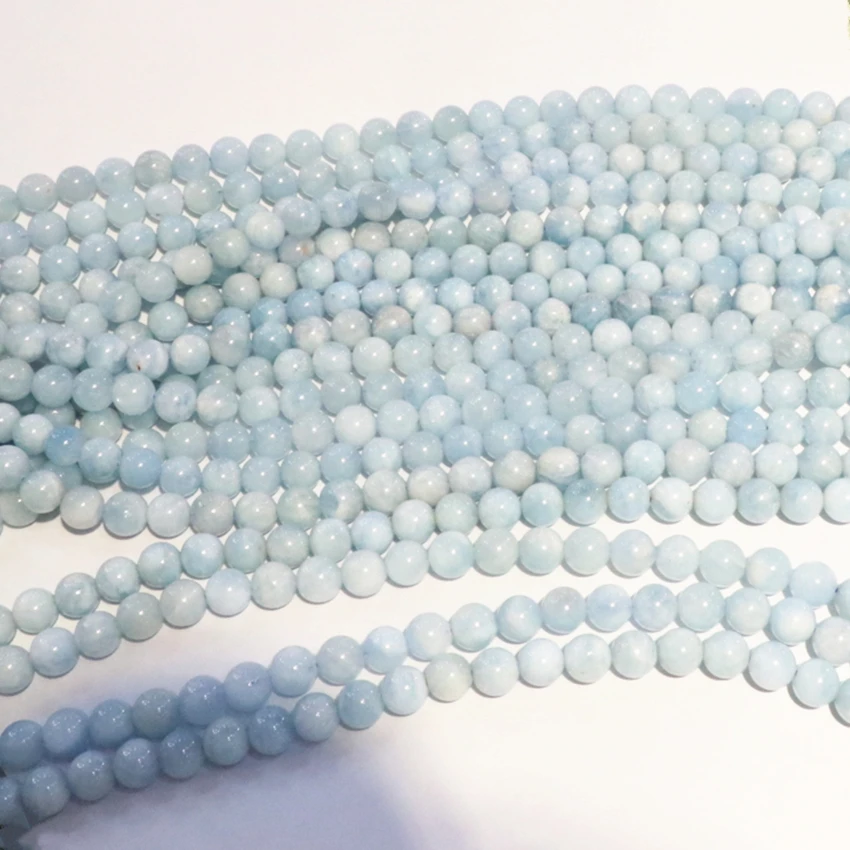 Semi- Precious Stone Blue Natural Aqua marine Gems Stones 4mm 5mm 6mm 7mm Round Loose Beads Jades Jewelry Making 15inch B3294