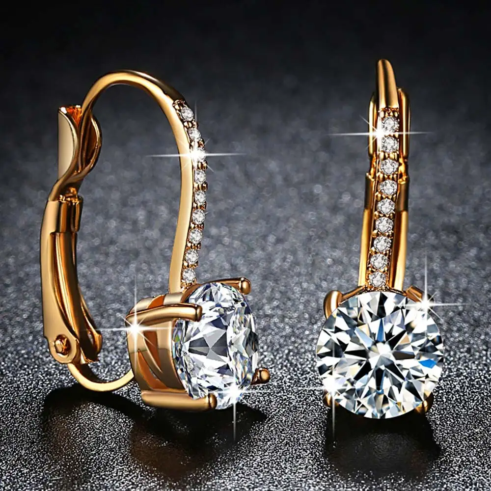 Beiver Yellow Gold Color Clear Brilliant AAA Zircon Jewelry Fashion Clip Earrings for Women Engagement Jewelry Ladies Gifts