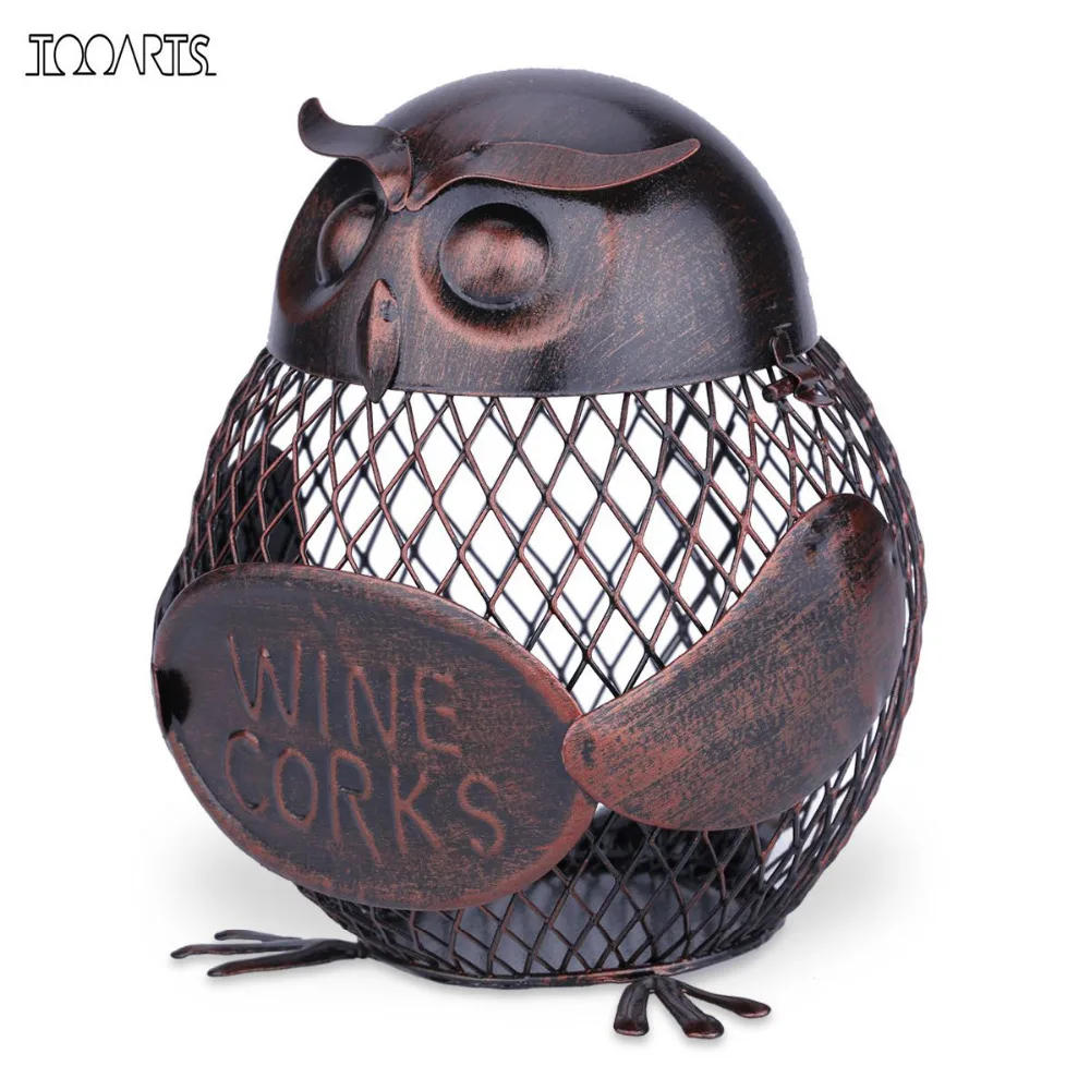 Tooarts Wine Rack Owl mesh Creative wine bottle holder Owl Bottle cork container Iron art decoration Fantastic Sculpture