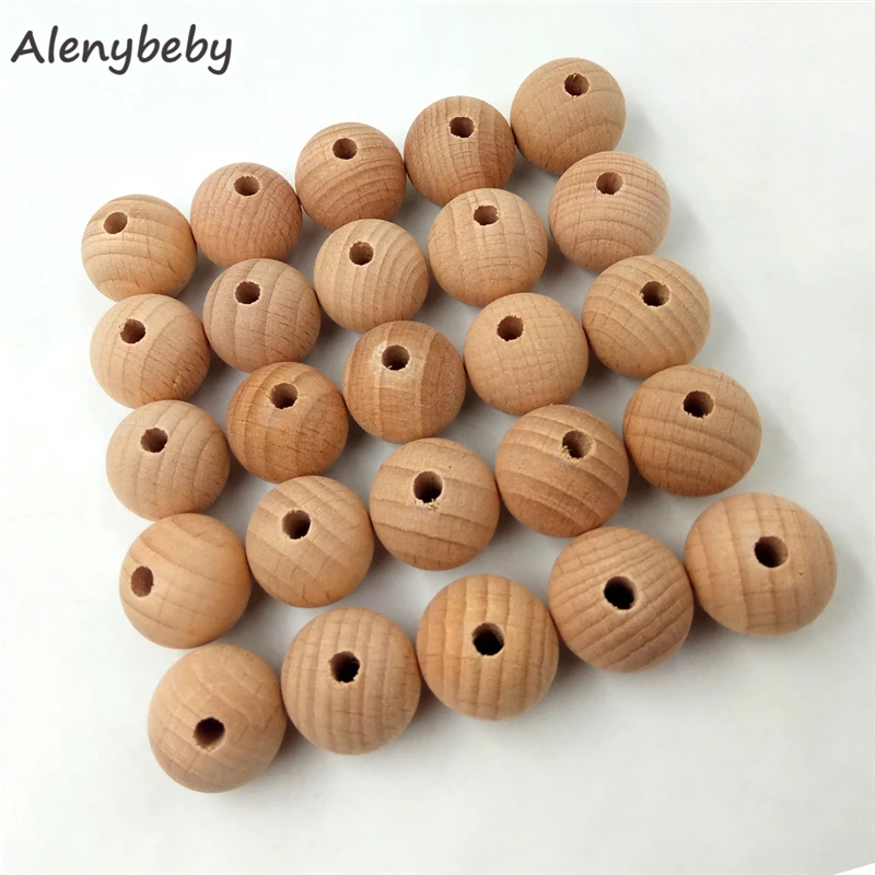 20mm Beech Wooden Round Beads Teether Ecofriendly Natural Blank Round Wood Teething Bead Necklace Toy DIY Handmade Craft Jewelry